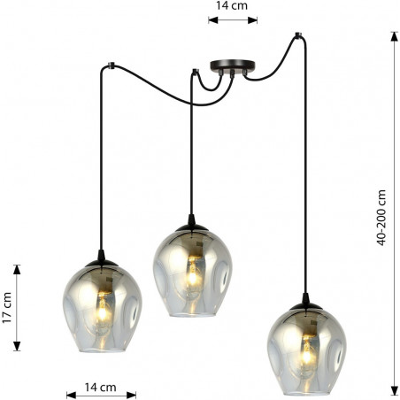 Lampa Wisząca Emibig "Pająk" - Szklana, Grafito-Czarna | Level III