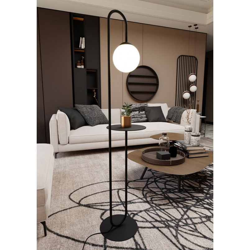Lampa podłogowa Bari: Szklana kula ze stolikiem | Emibig