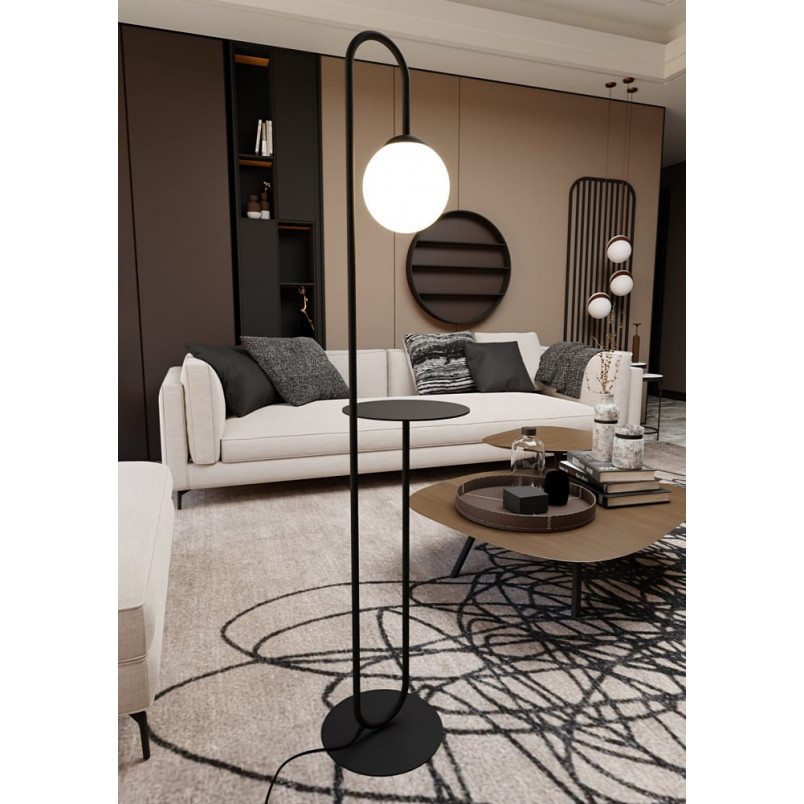 Lampa podłogowa Bari: Szklana kula ze stolikiem | Emibig