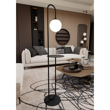 Lampa podłogowa Bari: Szklana kula ze stolikiem | Emibig