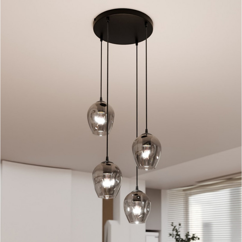 Lampa Wisząca Istar IV Emibig | Szklana, Czarno-Grafitowa, 40cm
