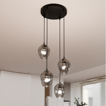 Lampa Wisząca Istar IV Emibig | Szklana, Czarno-Grafitowa, 40cm