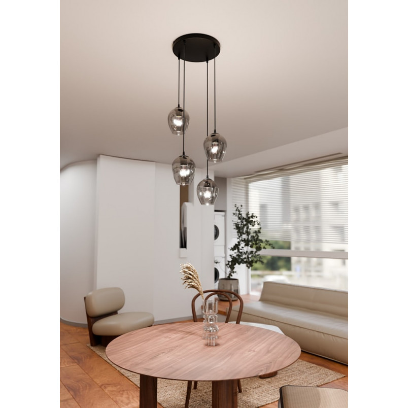 Lampa Wisząca Istar IV Emibig | Szklana, Czarno-Grafitowa, 40cm