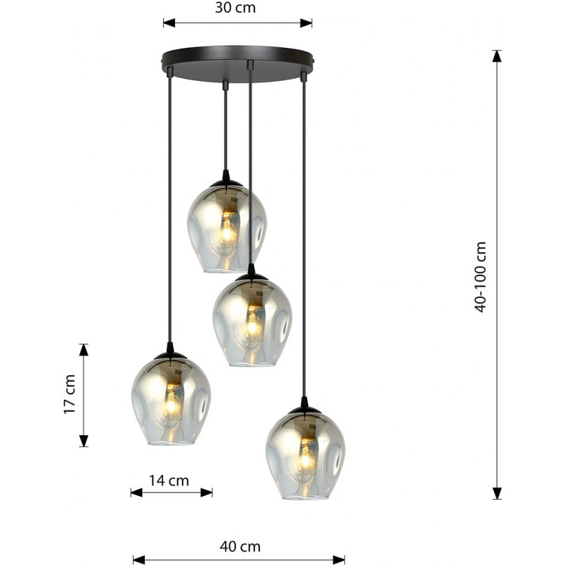 Lampa Wisząca Istar IV Emibig | Szklana, Czarno-Grafitowa, 40cm