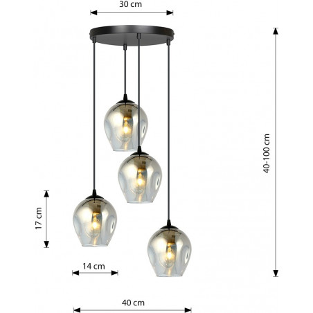 Lampa Wisząca Istar IV Emibig | Szklana, Czarno-Grafitowa, 40cm