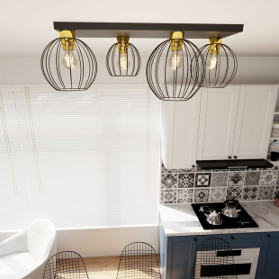 Plafon druciany Emibig Nest IV 83cm | Loft, Czarno-złoty