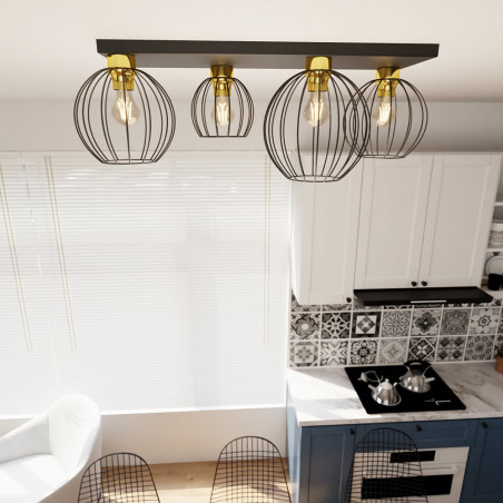 Plafon druciany Emibig Nest IV 83cm | Loft, Czarno-złoty