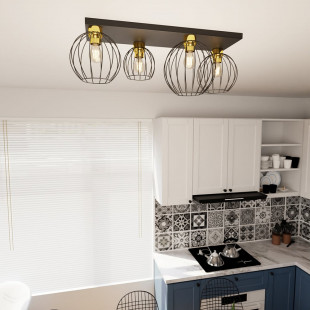 Plafon druciany Emibig Nest IV 83cm | Loft, Czarno-złoty