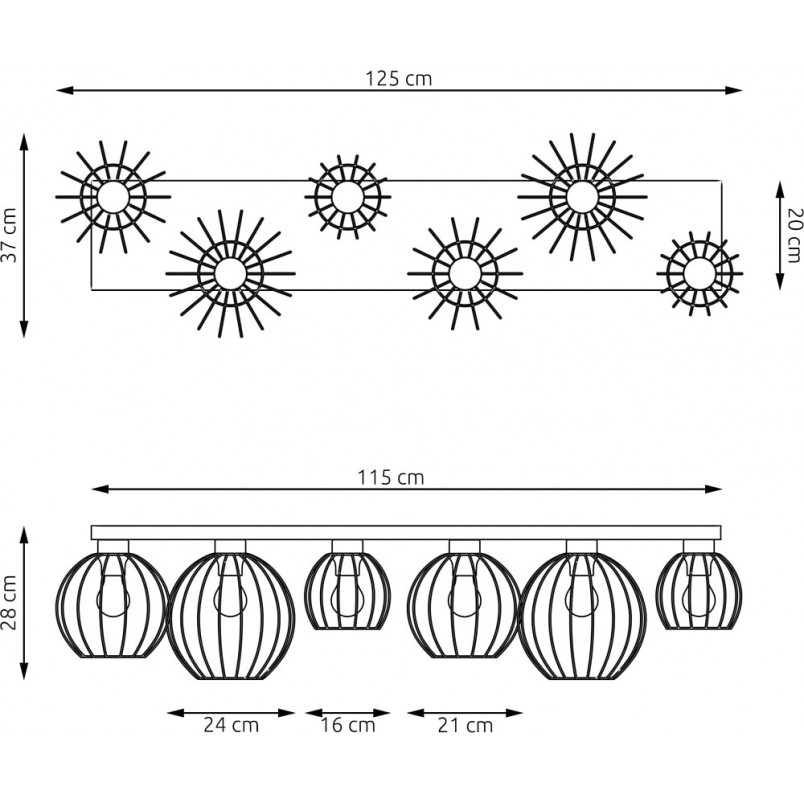 Plafon druciane kule Nest VI 126cm czarny - Emibig | Sklep z lampami