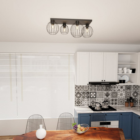 Plafon druciany Emibig Nest IV | Loft, E27, Czarny