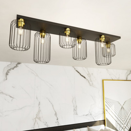 Plafon Barn czarno-złoty 6 punktów | Emibig - Loftowa lampa