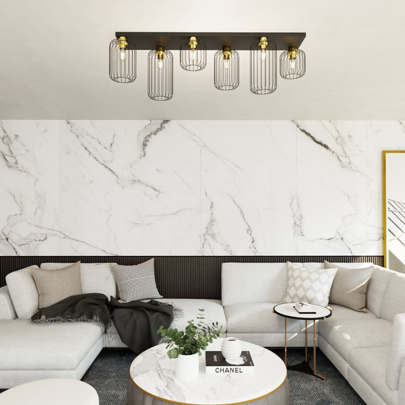 Plafon Barn czarno-złoty 6 punktów | Emibig - Loftowa lampa