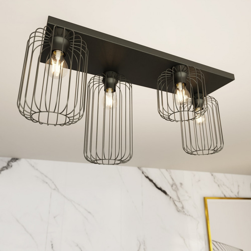 Plafon druciany Barn 4x E27 czarny - Emibig | Loftowa lampa