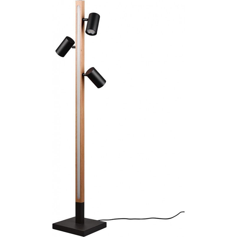 Lampa podłogowa loft Trio Marley III | Czarny mat / Drewno