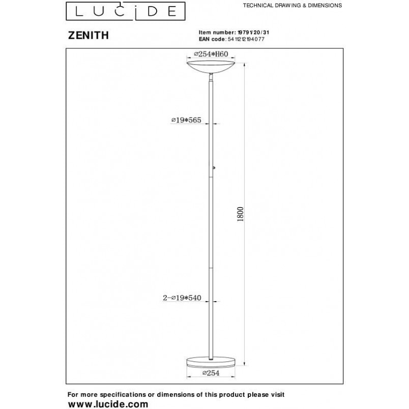 Lampa podłogowa LED Zenith biała | Lucide - Kup online