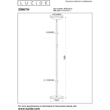 Lampa podłogowa LED Zenith biała | Lucide - Kup online