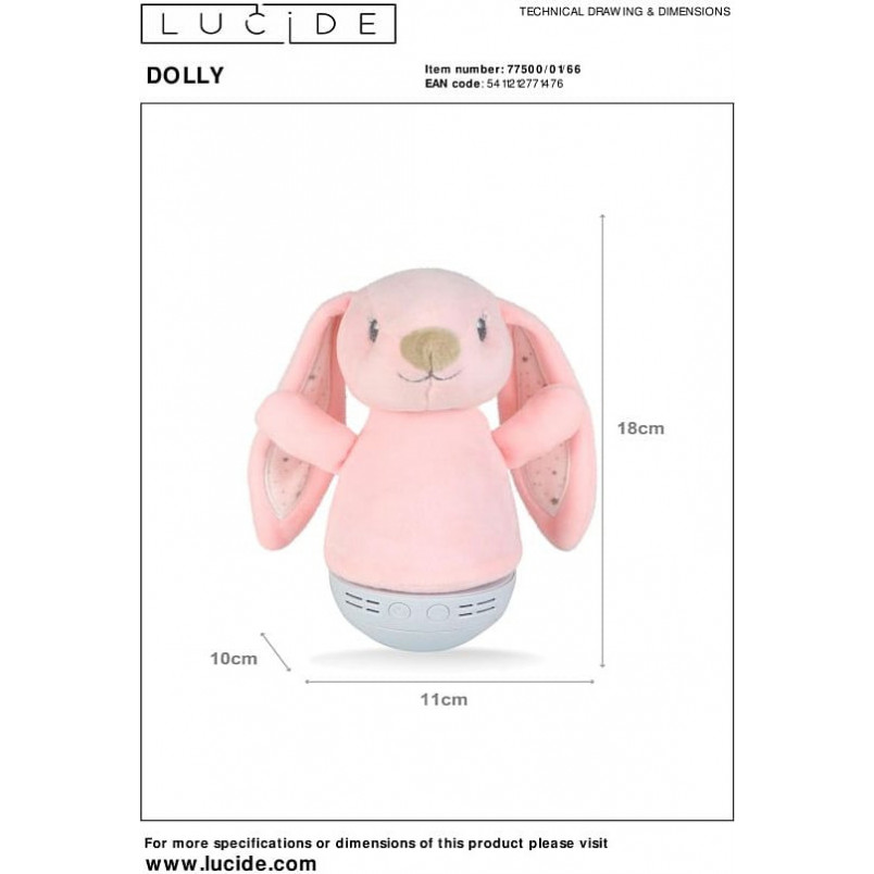 Lampka nocna Dolly Bunny Lucide - Różowa, z muzyką | Sklep z lampami