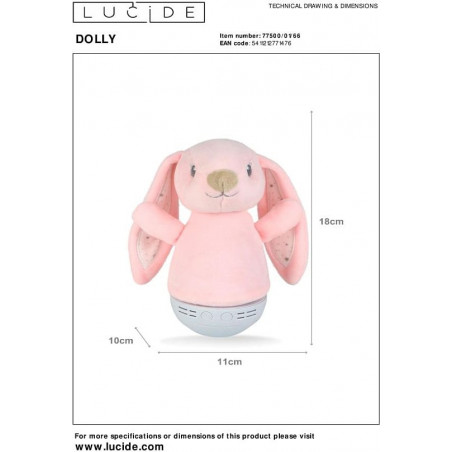 Lampka nocna Dolly Bunny Lucide - Różowa, z muzyką | Sklep z lampami