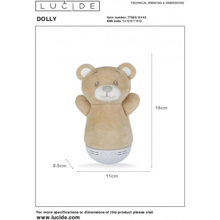 Lampka nocna dla dziecka Dolly Bear Lucide | Muzyka i LED