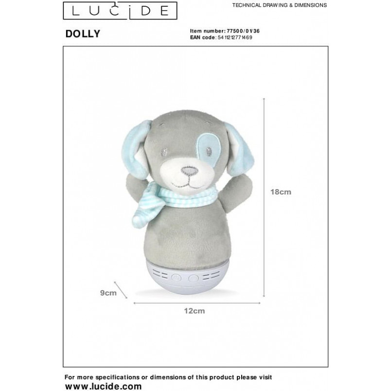 Lampka Nocna Dolly Dog Lucide - Muzyka, LED, Szara