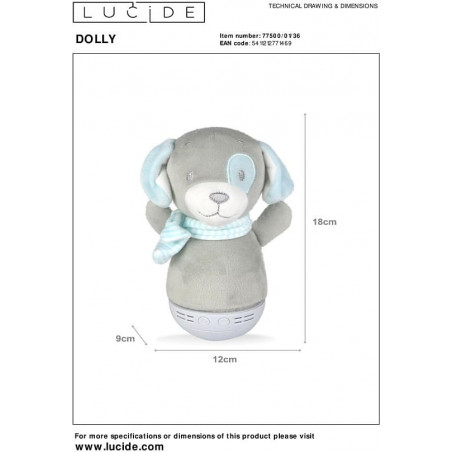 Lampka Nocna Dolly Dog Lucide - Muzyka, LED, Szara