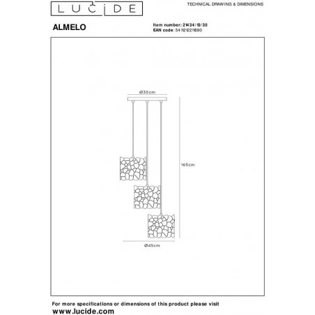 Lampa wisząca Almelo III czarny/złoto | Lucide - Elegancki design