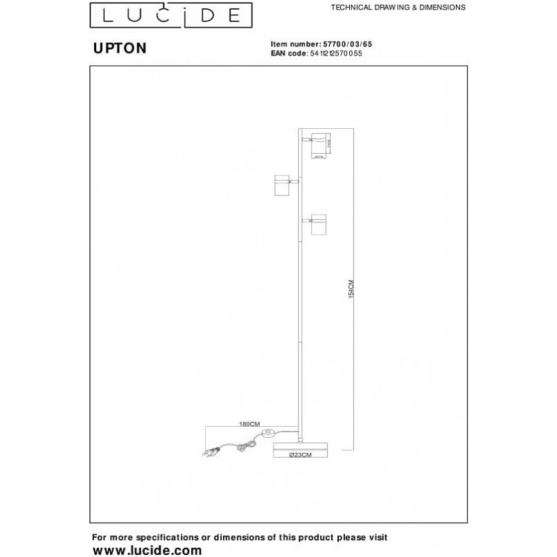 Lampa podłogowa szklana Lucide Upton | 3 punkty, czarny