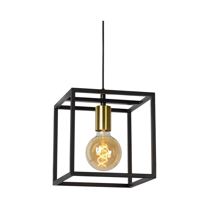 Lampa Wisząca Loft Ruben | Czarna z Mosiądzem | Lucide