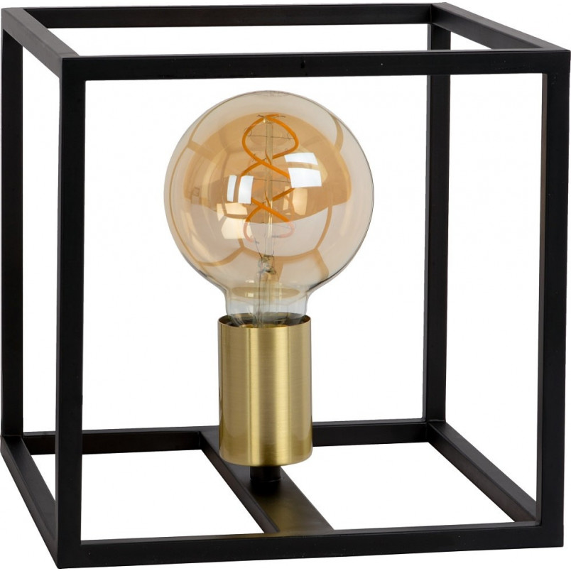 Lampa stołowa loft Ruben | Czarna z mosiądzem | Lucide