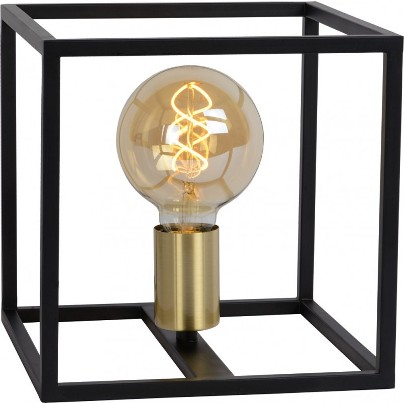 Lampa stołowa loft Ruben | Czarna z mosiądzem | Lucide