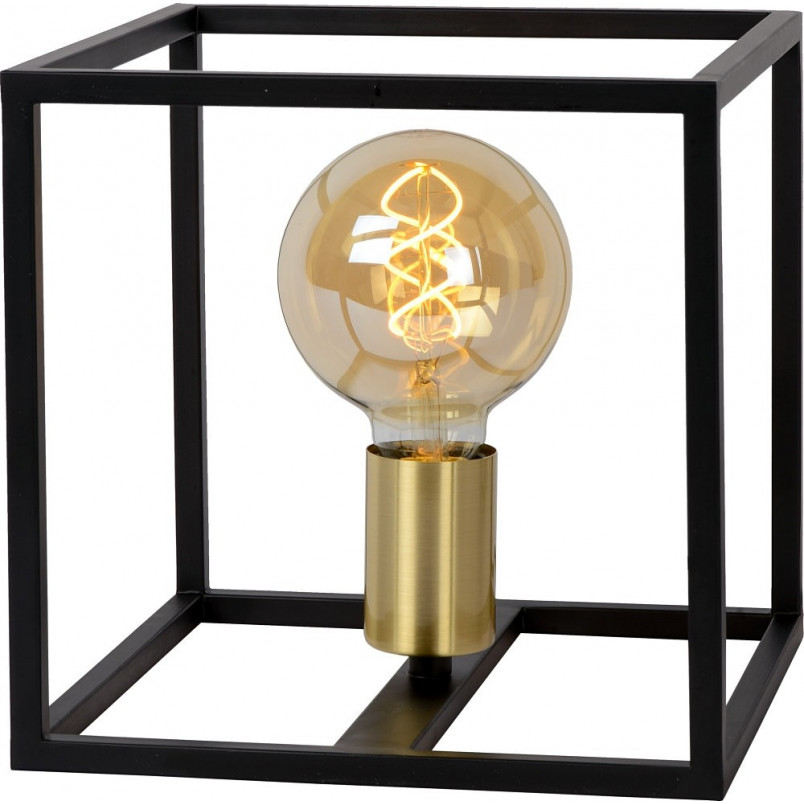 Lampa stołowa loft Ruben | Czarna z mosiądzem | Lucide