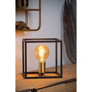 Lampa stołowa loft Ruben | Czarna z mosiądzem | Lucide