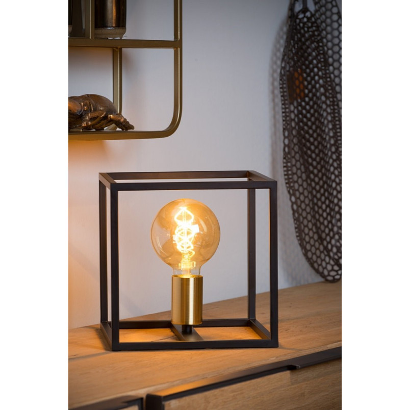 Lampa stołowa loft Ruben | Czarna z mosiądzem | Lucide