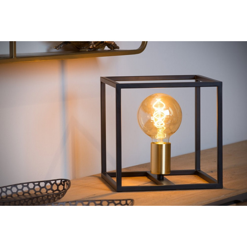 Lampa stołowa loft Ruben | Czarna z mosiądzem | Lucide