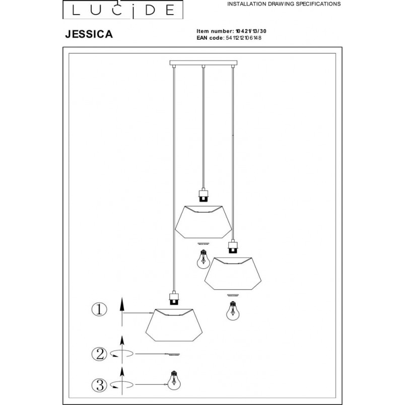 Lampa wisząca czarna Lucide Jessica - Elegancki design