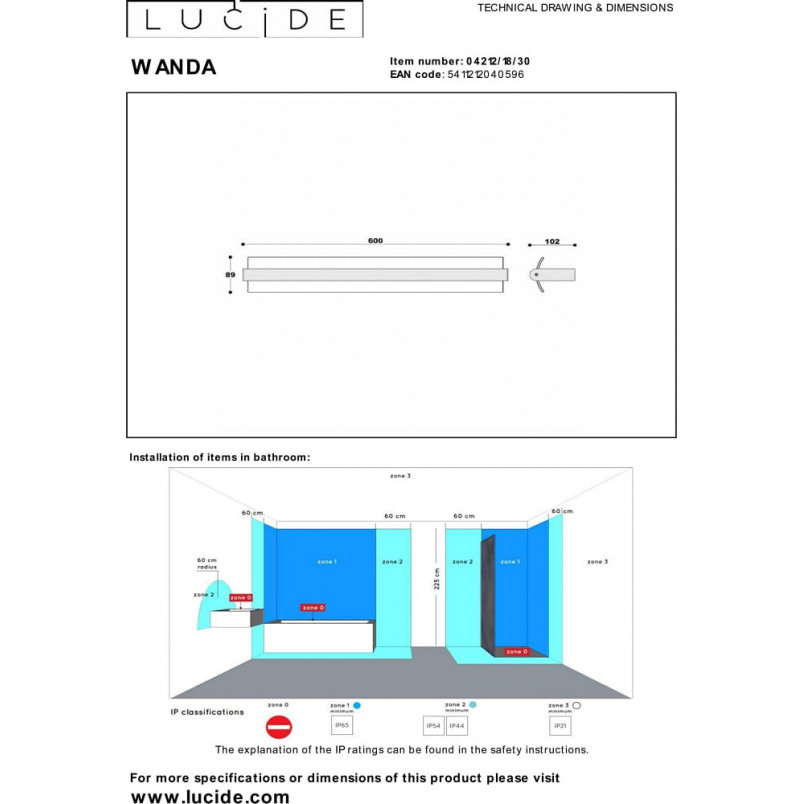 Kinkiet łazienkowy Wanda LED - Lucide | Nowoczesny design
