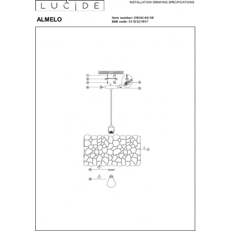 Lampa wisząca Almelo | Lucide | Czarna, złota | Kup online
