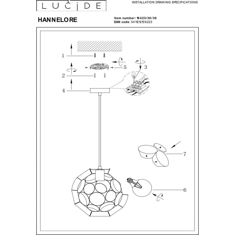 Lampa Wisząca Kula Czarna Lucide Hannelore | Sklep Lamp