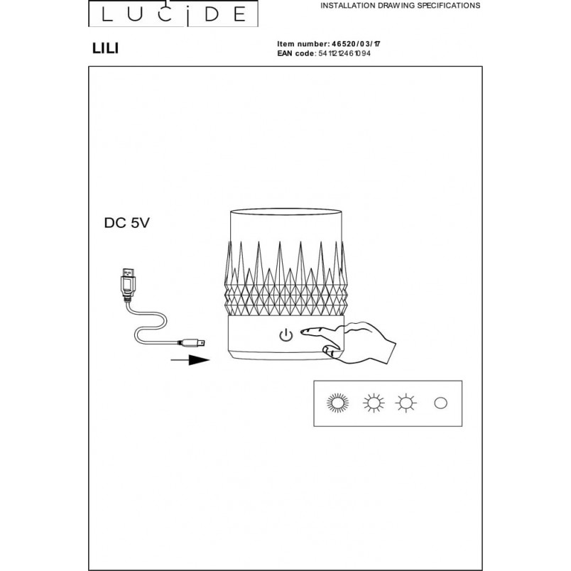 Lampa Lucide Lili - Zestaw 3 Glamour, Przezroczysty/Grafit