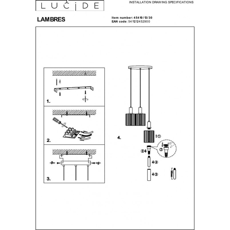Lampa wisząca Lambres czarna Lucide | Nowoczesny design