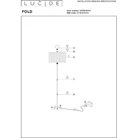 Lampa podłogowa Japandi Fold | Biały/Czarny | Lucide