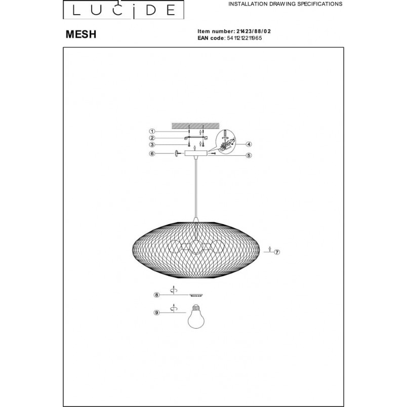 Lampa wisząca Mesh złota - Lucide | Nowoczesne oświetlenie