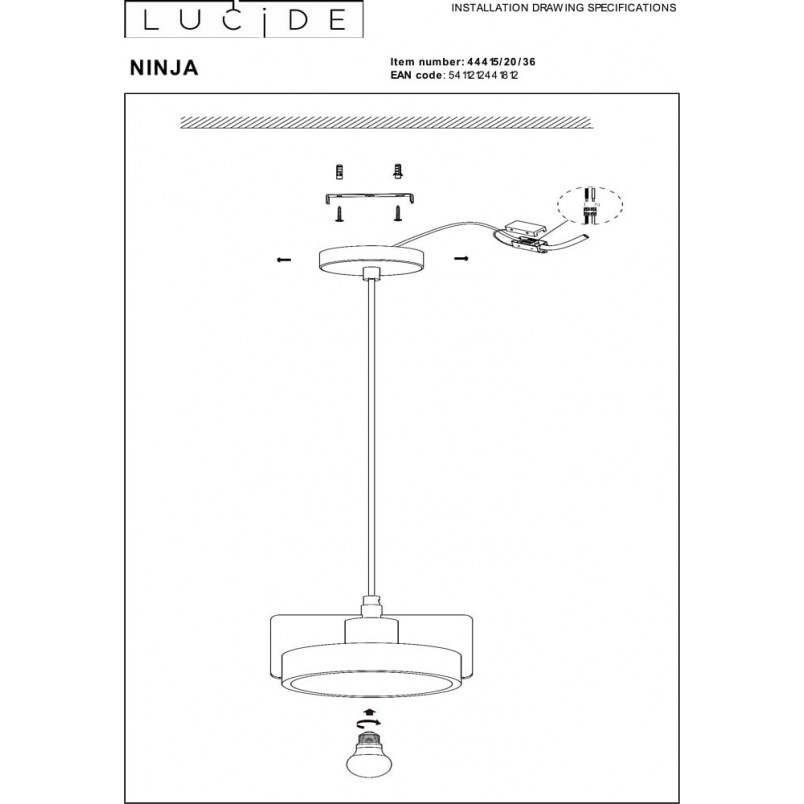 Lampa Betonowa Wisząca Loft Ninja Szara | Lucide