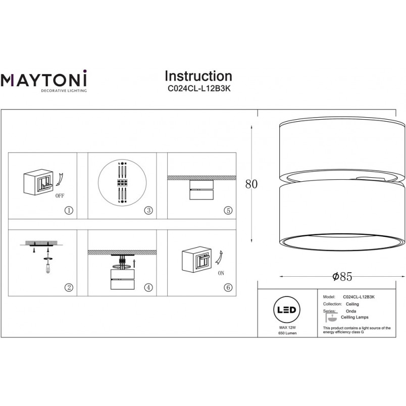 Reflektor Onda LED Maytoni: Czarny, 3000K - Sklep z Oświetleniem