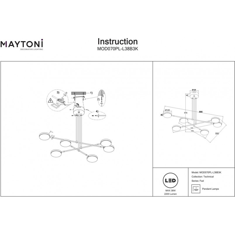 Lampa Sufitowa LED Maytoni Fad VI | Czarna, 89cm
