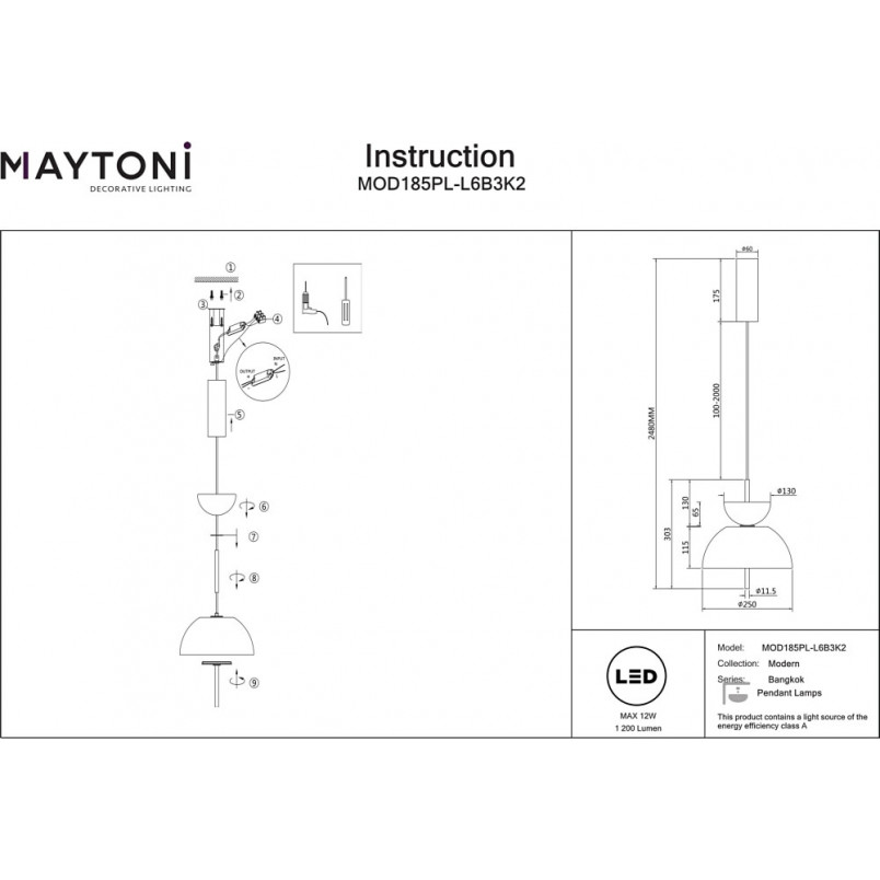Lampa wisząca Bangkok II LED - Maytoni | Elegancki design