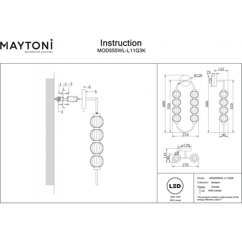 Kinkiet wiszący glamour Maytoni Amulet LED - Złoty