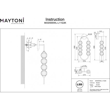 Kinkiet wiszący glamour Maytoni Amulet LED - Złoty