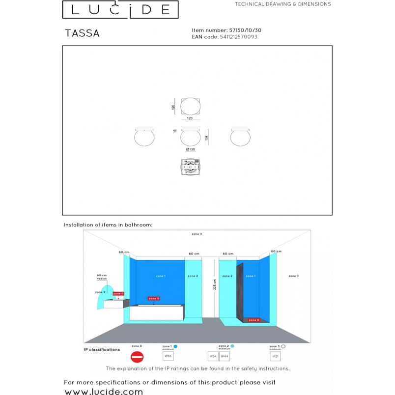 Plafon Lucide Tassa LED - Szklana kula, Opale/Czarny | Sklep z Lampami