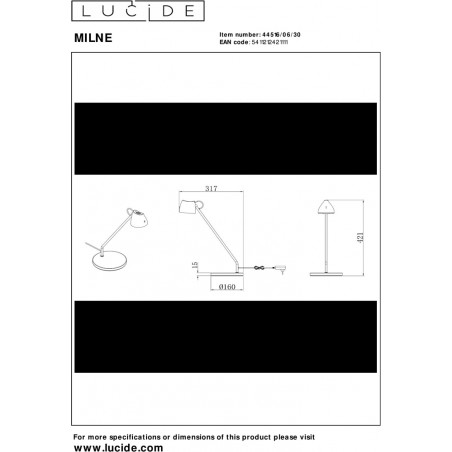 Lampa biurkowa LED Milne | Czarna, Dotykowy włącznik | Lucide